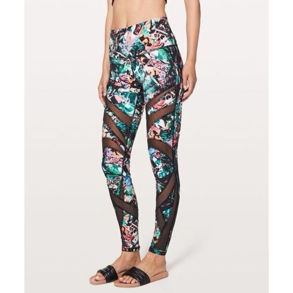 Lululemon Wunder Under High Rise Legging Black Floral Mesh Size 2 - Picture 1 of 15